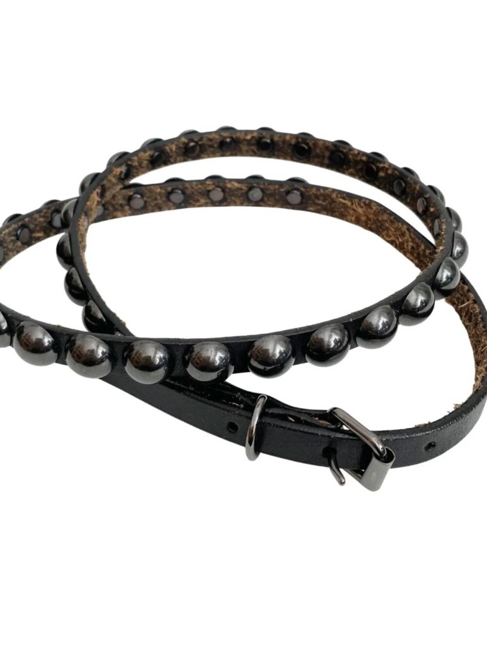 Thin Black Leather Belt with Metal Studs – Vintage - Picture 2 of 3